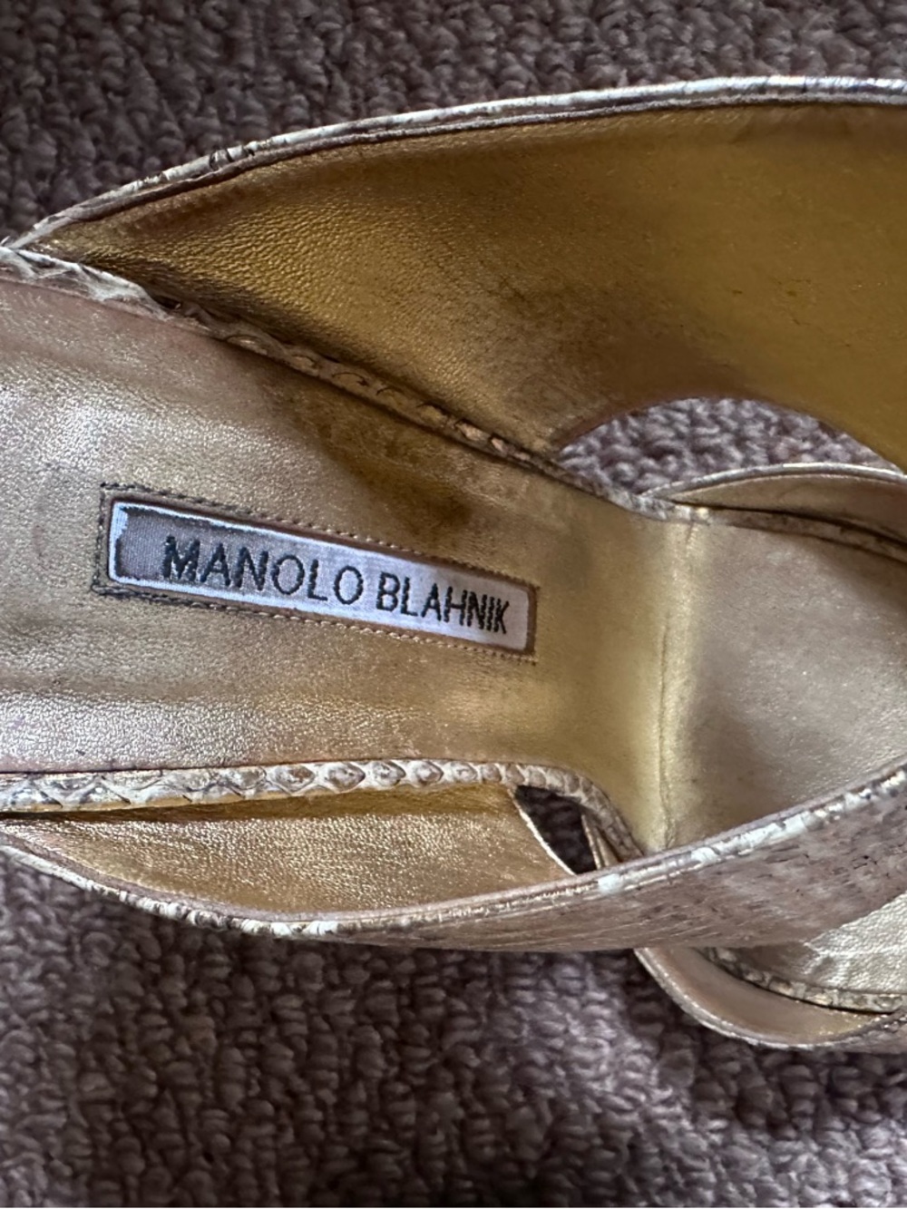 Manolo Blahnik Ripta python mule gold heels - Picture 3 of 7